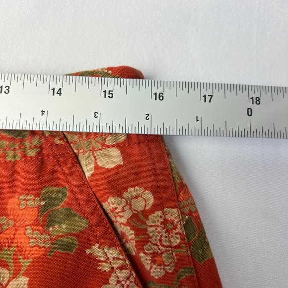 Eddie Bauer Flowered Mini Skirt Sz 10 Rust Green Tan 100% Cotton Zip Front Slit - Picture 4 of 5